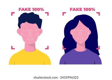 Deepfake, Deep face technology concept. Flat Vector illustration for banner, website, landing page, flyer.