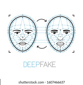 Deepfake, deep fake technology concept. Vector flat line modern style illustration icon design. Isolated on white background. Deep fake,deepfake concept for news