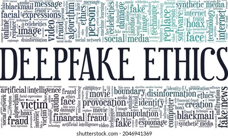 Deepfake Ethics vector illustration word cloud isolated on a white background.