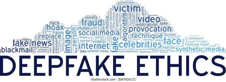 Deepfake Ethics vector illustration word cloud isolated on a white background.