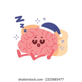 Deeply asleep brain, brain anthropomorphism concept character illustration.