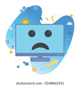 Zutiefst traurige Computerfigur auf dem Bildschirm des Computerbildschirms - Perfekte Vektorgrafik für lustige und fröhliche Designs | Zutiefst trauriges Symboldesign auf dem Bildschirm des Computerbildschirms