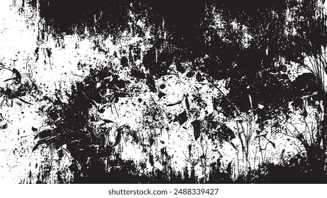 Deeply Textured Black Monochrome grunge Gritty Overlay Texture on Crisp White Background, vector illustration for background and texture. EPS 10