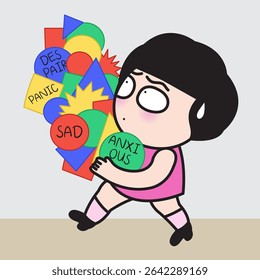 Deeply Unhappy Lady Carry All The Sad Feels Around With Her Everywhere Concept Cartoon Character illustration
