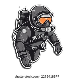 Deep-sea diving. Professional diver. Rental and equipment for divers. Cartoon vector illustration. label, sticker, t-shirt printing