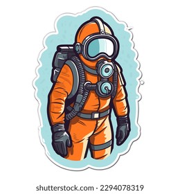 Deep-sea diving. Professional diver. Rental and equipment for divers. Cartoon vector illustration. label, sticker, t-shirt printing