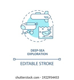 Deep-sea exploration concept icon. CPS usage idea thin line illustration. Underwater observation. Predicting earthquakes and tsunamis. Vector isolated outline RGB color drawing. Editable stroke