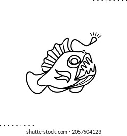 Deep-sea Fish, Anglerfish Small Vector Outline Illustration 