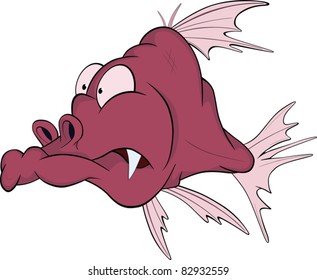 Deep-water fish. Cartoon