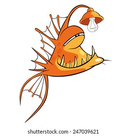 Deep-water fish. Monkfish.  Cartoon 