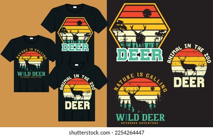 Deer Adventure t-shirt merchandise silhouette, wild deer silhouette t-shirt design, Wild deer retro sunset design