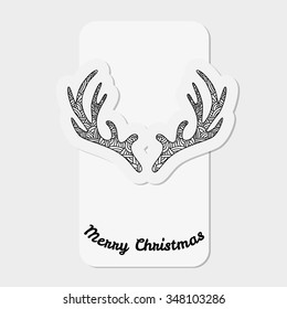 Deer alers with abstract doodle pattern. Christmas collection. Vector illustration