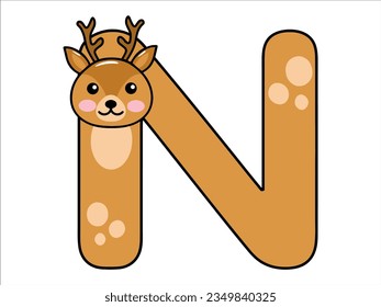 Deer Alphabet Letter N Illustration