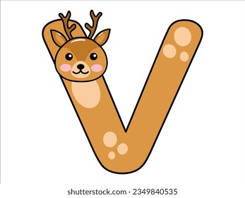 Deer Alphabet Letter V Illustration