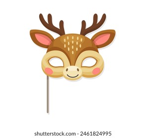 Deer animal carnival party mask. Festival or birthday costume. Isolated vector reindeer disguise adorned with antlers, accessory for masquerades, Halloween, festive events or kids matinee celebration