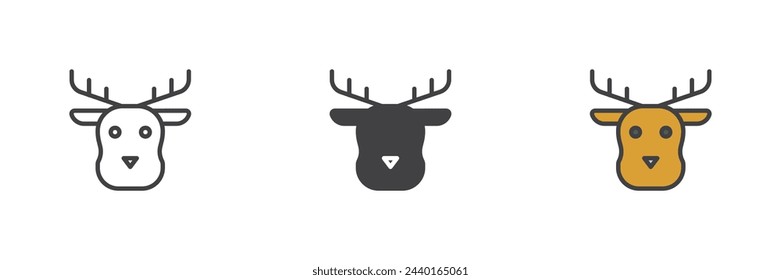 Deer animal different style icon set. Line, glyph and filled outline colorful version, outline and filled vector sign. Symbol, logo illustration. Vector graphics