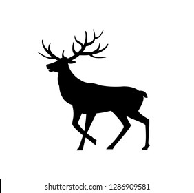 Deer animal with horns isolated icon silhouette vector. Wild life mammal with fur, character living in forests, winter stag, drawing of moose zoo