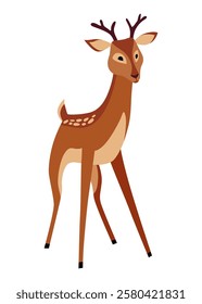 Deer animal icon. Cute spotted forest deer. Wild nature creature concept. Horny spotted reindeer vector illustration