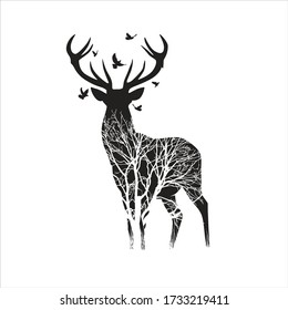 Deer animal Illustration, nature conservation vector black & white