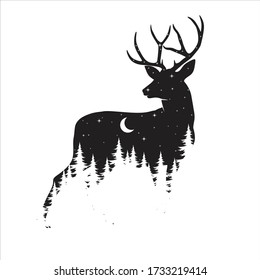 Deer animal Illustration, nature conservation vector black & white