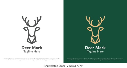 Deer animal logo design illustration. Mascot silhouette of deer head doe reindeer stag horn antler antelope fawn forest zoo jungle. Simple geometric icon symbol minimal abstract minimalist elegant.