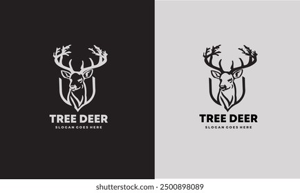 Deer animal logo inspiration collection with tree antlers, nature deer Premium Vector EPS10 file.