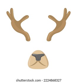 Deer animal mask for mobile application vector illustration. Cartoon deer face mask with nose and ears on white background. Photo or video chat filter concept