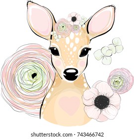 Deer animal portrait cute flower