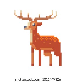 Deer. Animal of Scotland.  Pixel art.  Stickers design. Isolated vector illustration. 