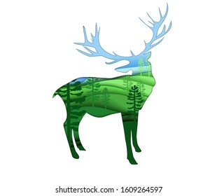 Deer animal silhouette isolated on white background.