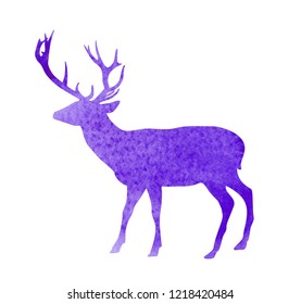 Deer animal silhouette. Vector watercolor texture