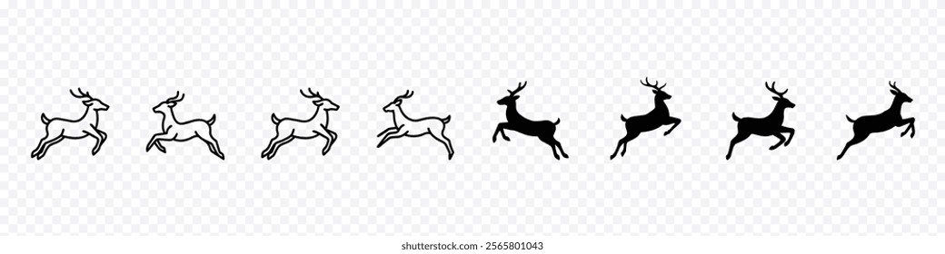 Deer animal silhouettes, running or jumping Deer silhouettes