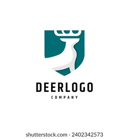 Deer animal vector logo design in shield shape