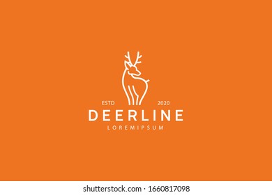 deer animals, deer shape line art brand logo vector icon template
