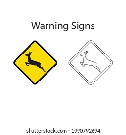 Deer or animals warning sign 2 style, Vector illustration and hand drawing on white background.