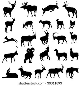 Animals Silhouette Icons Deer Mountain Goat Stock Vector (Royalty Free ...