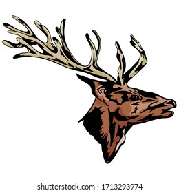 Deer antelope head with a big horn Cartoon Animal Template Icon