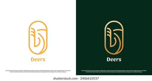 Deer antelope logo design illustration. Animal frame silhouette deer forest mountain zoo reindeer antlers hunter club. Simple minimalist gradient icon symbol luxury elegant  glamour herladic stamp.