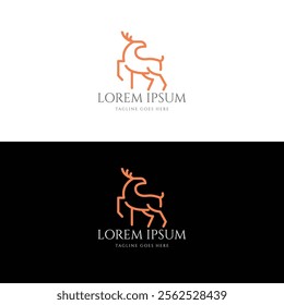 Deer Antler Elk Reindeer Line Monogram Icon Symbol Logo Design Vector