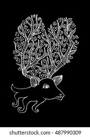 Deer with Antler like heart  tree. Sketchy style.