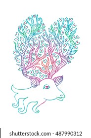 Deer with Antler like heart  tree. Sketchy style.