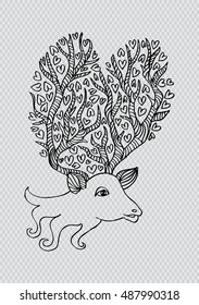 Deer with Antler like heart  tree. Sketchy style.