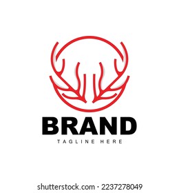 Deer Antler Logo, Antler Icon Illustration, Christmas Santa Animal Vector, Brand Design