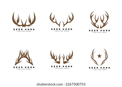 Deer Antler Logo, Antler Icon Illustration, Christmas Santa Animal Vector, Brand Design