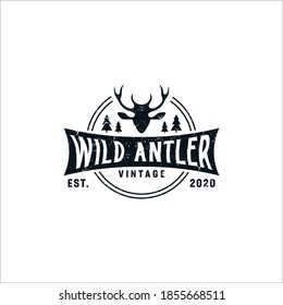 Deer Antler Logo Illustration Vector Graphics Design In Vintage Style