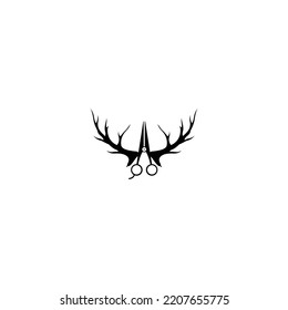 deer antler logo and scissors vector file