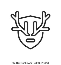 Deer Antler Mount Icon. Vector Linear Illustration of Rustic Wildlife Deer Animal Trophy Decor. 