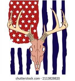 Deer Antler skull with US flag, Deer Antler Skull United State flag svg