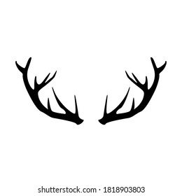 deer antler vector icon. isolated animal horns silhouette logo on white background. male beast cervid stag. hunt trophy.