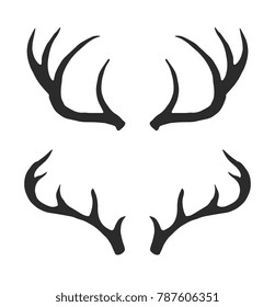 Deer antlers. Animal silhouette. Vector artwork. Black and white.